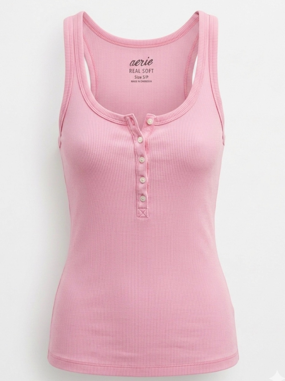 Aerie Real Soft Pink Ribbed Henley Racerback Tank Top Small